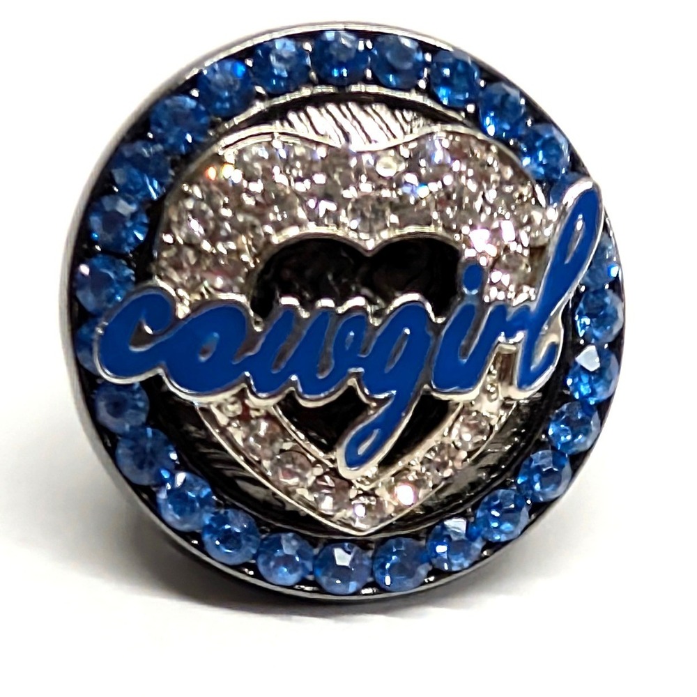 New Cowgirl Statement Ring Blue Clear Heart Rhinestone Western Stretch Rodeo